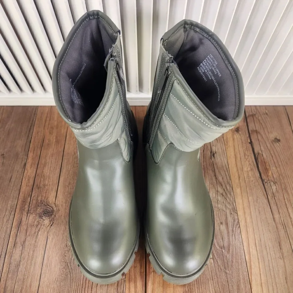 Torrid Chunky Boots Womens Sz 7.5WW Wide Olive Green Rubber Ankle Zip Up Booties